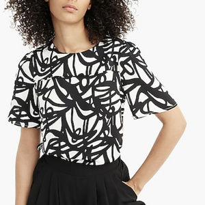 J Crew 365 Black & White Poly Satin Print Top